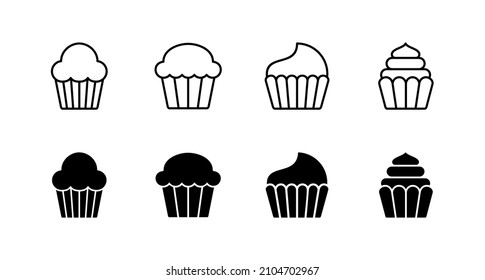 Cup Kuchen-Symbole Set. Cupcakes-Zeichen und Symbol