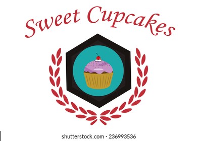 cup cake label  illustration over white color background