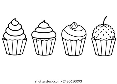 cup cake Line Art A Set of Illustrations