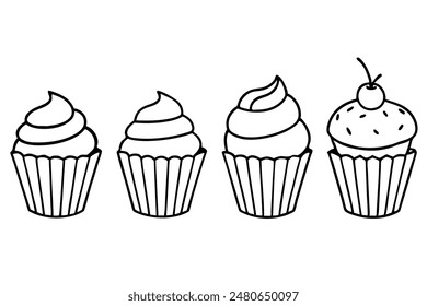 cup cake Line Art A Set of Illustrations