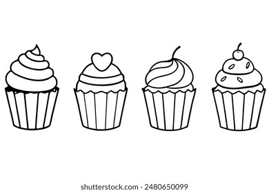 cup cake Line Art A Set of Illustrations