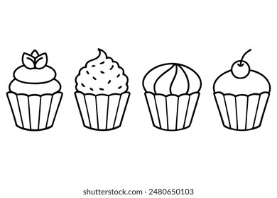 cup cake Line Art A Set of Illustrations