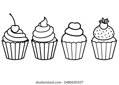 cup cake Line Art A Set of Illustrations