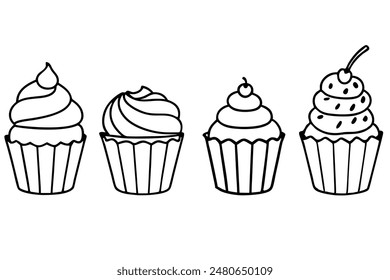 cup cake Line Art A Set of Illustrations