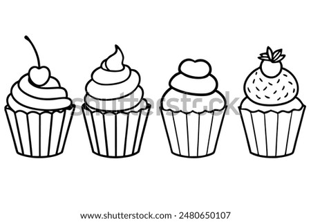 cup cake Line Art A Set of Illustrations