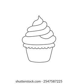 Cup Cake Line Art, Vector Art Illustration