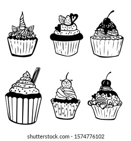 cup cake line art for your design