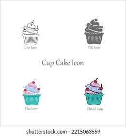 Cup Cake Line, Fill, Outline, Color Icons and Icon set in vector Illustration - Fast Food