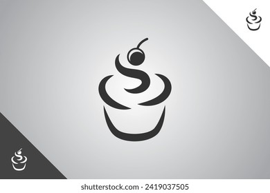 Cup cake logo. Bakery, cakes and pastries logo identity template. Perfect logo for business related to bakery, cakes and pastries. Isolated background. Vector eps 10.