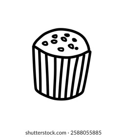 Cup cake with minimal icon. Sign and symbol. Vector line art, clip art, minimalist simple outline. Hand drawing food and drink illustration. Sticker print design