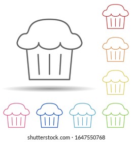 Cup Kuchen in mehrfarbigem Stil Symbol. Einfache dünne Linie, Vektorillustration von Lebensmittelsymbolen für i und ux, Website oder mobile Anwendungen