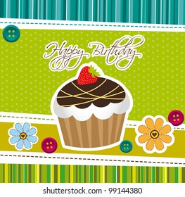 cup cake over green cute background. vector illustration
