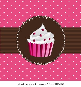 cup cake over pink card. vector illustration