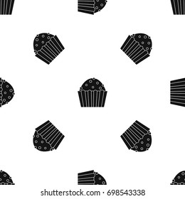Cup cake pattern repeat seamless in black color for any design. Vector geometric illustration