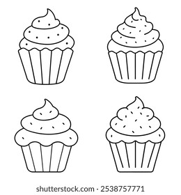 ícone definir bolo de copo. Elemento de fast food para conceito de celular e ícone de aplicativos Web. Ícone de linha fina para design e desenvolvimento de site, desenvolvimento de aplicativo em fundo branco