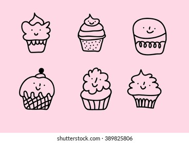 Cup cake set, thin line style