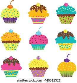Cup Cake set.Birthday,Party,Invitation.