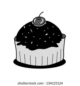 cup cake sketch in black and white style free hand drawing