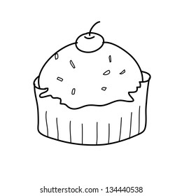 cup cake sketch in black and white style free hand drawing