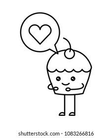 cup cake with speech bubble and heart kawaii character