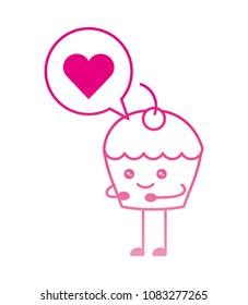 cup cake with speech bubble and heart kawaii character