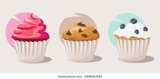 cup cake with strawberry cream, sprinkled with chocolate and sprinkled with blueband