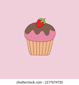 cup cake with strawberry vector image