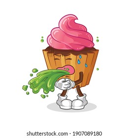un pastel vomita una caricatura. vector de mascota de dibujos animados