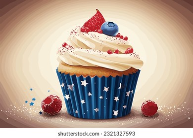 Torta con crema de vainilla y cereza. 4 de julio. ilustración de arte vectorial.