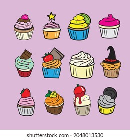 cup cake vector bundle set for food or celebrate concept