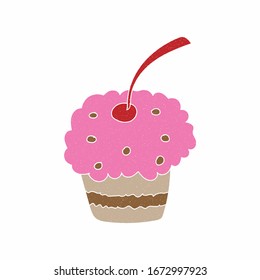 cup cake vector design. digital hand drawn style. grain texture