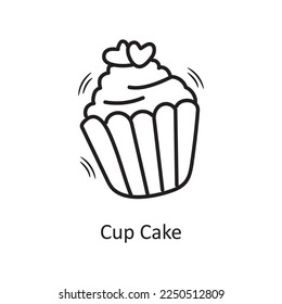 Cup Cake vector outline hand draw Icon design illustration. Valentine Symbol on White background EPS 10 File