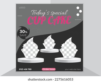 Cup cake web post design. muffin web banner Templates vector file layout, Special Chocolate Cake Social Media Post Template Design