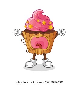 cup cake yawn character. cartoon mascot vector