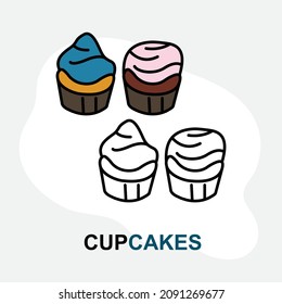 Icono de la línea de tortas de la copa e ilustración de arte vectorial de color