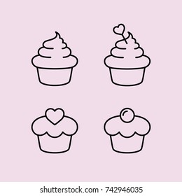 cup cakes and muffins sweet desserts line black icons set