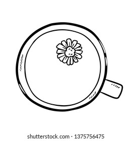 Cup of camomile tea doodle. Hand drawn cartoon style image
