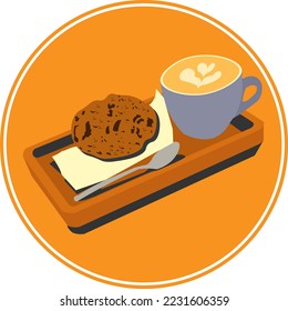cup of cappuccino coffee and cake