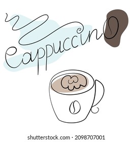 A cup of cappuccino, or of coffee, or of latte)). Line drawing. Vector illustration