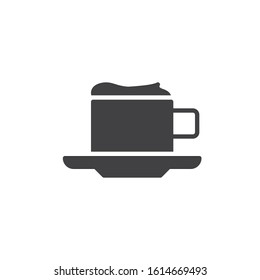 Cup of cappuccino drink vector icon. filled flat sign for mobile concept and web design. Coffee cup with whipped cream glyph icon. Symbol, logo illustration. Vector graphics
