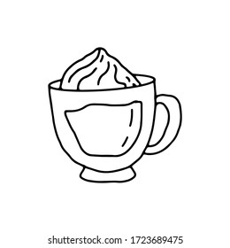 Cup of cappuccino in hand drawn doodle style. Coffee collection on an isolated white background. Stock vector illustration.