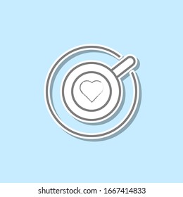 Cup of cappuccino with heart sticker icon. Simple thin line, outline vector of web icons for ui and ux, website or mobile application