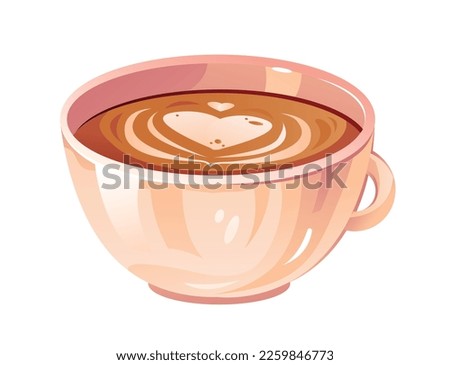 A cup of cappuccino with milk foam in the shape of a heart. A cup of coffee. Cute vector illustration.