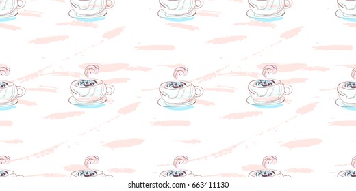 Cup of cappuccino Seamless pattern. Artistic backdrop for packaging, tablecloth, tile, wallpaper, menu list, fabric. Vector