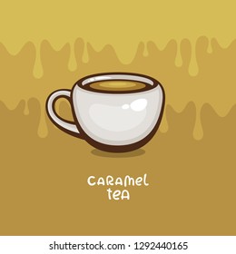 Cup of caramel tea vector illustration. Design for menu and logo. Sweet drink. Rooibos drink.