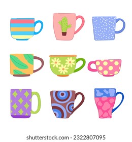 cup ceramic set cartoon. coffee mug, cafe porcelain, drink hot, empty blank cup ceramic sign. isolated symbol vector illustration