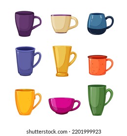 cup ceramic set cartoon. mug drink, coffee food, porcelain tea, empty beverage, pottery cup ceramic vector illustration