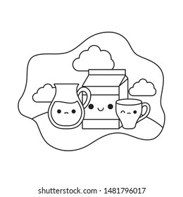 cup ceramic with set food in landscape kawaii style