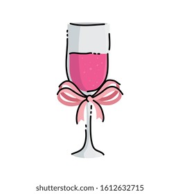 cup champagne with ribbon isolated icon vector illustration design