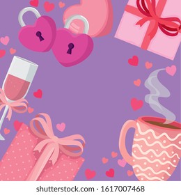 cup champagne with set icons for san valentines day vector illustration design